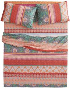 img 2 attached to 🛏️ Wake In Cloud - Bohemian Orange Coral Mandala Medallion Sheet Set: Vibrant & Soft Microfiber Bedding (4pcs, Queen Size)