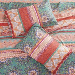 img 1 attached to 🛏️ Wake In Cloud - Bohemian Orange Coral Mandala Medallion Sheet Set: Vibrant & Soft Microfiber Bedding (4pcs, Queen Size)