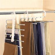 👖 efficient space-saver: 2 pack adjustable 5 in 1 pants hangers for wardrobe organization and storage - white логотип