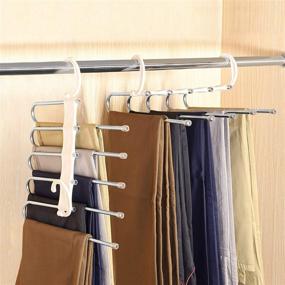 img 4 attached to 👖 Efficient Space-Saver: 2 Pack Adjustable 5 in 1 Pants Hangers for Wardrobe Organization and Storage - White