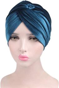 img 3 attached to Stylish and Comfortable Fxhixiy Women's Stretch Velvet Twist Pleated Hair Wrap Turban Hat: The Perfect Cancer Chemo Beanie Cap Headwear