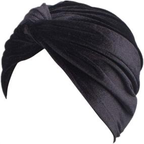 img 1 attached to Stylish and Comfortable Fxhixiy Women's Stretch Velvet Twist Pleated Hair Wrap Turban Hat: The Perfect Cancer Chemo Beanie Cap Headwear