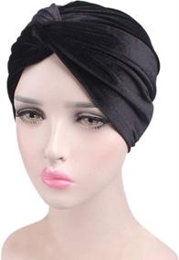 img 2 attached to Stylish and Comfortable Fxhixiy Women's Stretch Velvet Twist Pleated Hair Wrap Turban Hat: The Perfect Cancer Chemo Beanie Cap Headwear