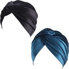 img 4 attached to Stylish and Comfortable Fxhixiy Women's Stretch Velvet Twist Pleated Hair Wrap Turban Hat: The Perfect Cancer Chemo Beanie Cap Headwear