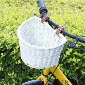 img 1 attached to 🚲 MEIEM Front Handlebar Wicker Bike Basket: Stylish and Sturdy Cargo Carrier with Leather Straps