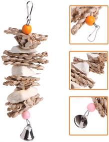 img 2 attached to Kathson Bird Chewing Toys: Cuttlebone Woven Raw Wood Chew with Calcium, Hanging Parrot Beak Grinding Stone, Bell & Grass - 3 Packed | Ideal for Small Birds