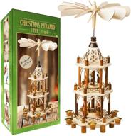 authentic german christmas decoration pyramid - wood nativity scene set - 21 inches - exquisite tabletop holiday decor - 3-tier carousel with 6 candle holders - german design logo