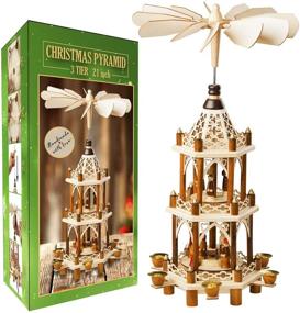 img 4 attached to Authentic German Christmas Decoration Pyramid - Wood Nativity Scene Set - 21 Inches - Exquisite Tabletop Holiday Decor - 3-Tier Carousel with 6 Candle Holders - German Design