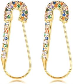 img 4 attached to 💎 CZ Safety Pin Cartilage Huggie Hoop Earrings for Women Girls, Dainty Cubic Zirconia Dangle Drop, Hypoallergenic Stud Post, Pave Crystal Fashion Hoops Jewelry, Gold Plated