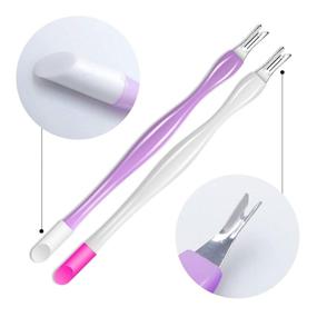 img 2 attached to Набор для удаления кутикулы Allstarry Nail Cuticle Trimmer Remover - пластиковая рукоятка, пушер для кутикулы, резиновый чистящий инструмент для ногтей -🌟двусторонний нож для удаления мертвой кожи и вилка для удаления кутикулы - инструменты для девочек, женщин и мужчин - фиолетовый и белый.