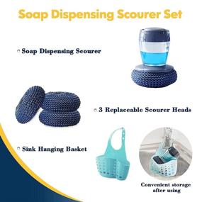 img 3 attached to 🧽 Dish Brush Sponge Scrubber Set with Soap Dispenser: Soap Dispensing Kitchen Scrub with 3 Replacement Scourers and 1 Hanging Storage Bag for Sink, Pot, Pan, Bathroom - Eco-friendly Materials