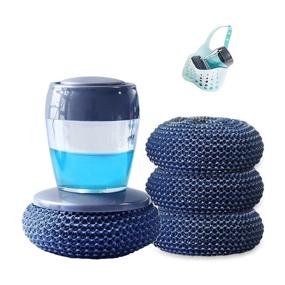 img 4 attached to 🧽 Dish Brush Sponge Scrubber Set with Soap Dispenser: Soap Dispensing Kitchen Scrub with 3 Replacement Scourers and 1 Hanging Storage Bag for Sink, Pot, Pan, Bathroom - Eco-friendly Materials