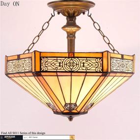 img 1 attached to 🌼 16" Yellow Stained Glass Tiffany Ceiling Light Fixture - Semi Flush Mount Mission Hexagon Shade Island Hanging Lamp for Dome Decor in Bedroom, Kitchen, Dining, Living Room, Entry Foyer, Hallway - WERFACTORY