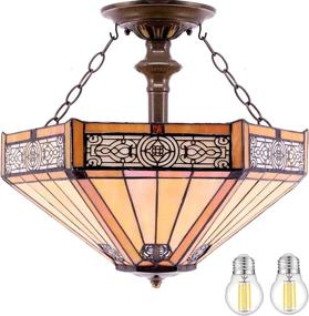 img 4 attached to 🌼 16" Yellow Stained Glass Tiffany Ceiling Light Fixture - Semi Flush Mount Mission Hexagon Shade Island Hanging Lamp for Dome Decor in Bedroom, Kitchen, Dining, Living Room, Entry Foyer, Hallway - WERFACTORY