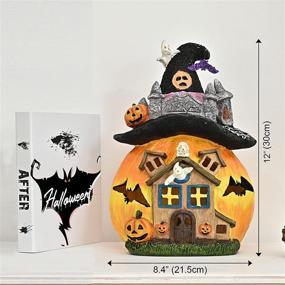 img 2 attached to 🎃 Resin Halloween Decor Jack O Lanterns - 12 Inch Tall, Battery or USB Powered, Pumpkin House Statue with Witch Hat - Indoor Light & Night Table Lamp for Bedroom, House