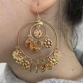 img 3 attached to 💃 Exquisite Bohemian Gold Coin Drop Earrings: Big Hoop Banjara Kuchi Belly Dance Chain Boho Gypsy Dangle Earrings - Your Ultimate Fashion Choice