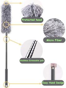 img 3 attached to 🔍 Upgraded Microfiber Duster with Stainless Steel Extension Pole - 31.5-100 Inch, Bendable Head and Extendable Handle for High-Reach Cleaning of Cobwebs, Ceiling Fans, Blinds, and Furniture