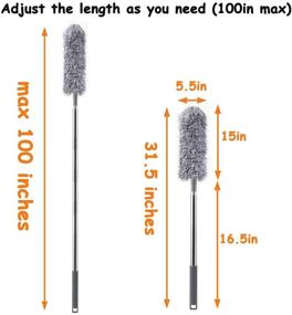 img 2 attached to 🔍 Upgraded Microfiber Duster with Stainless Steel Extension Pole - 31.5-100 Inch, Bendable Head and Extendable Handle for High-Reach Cleaning of Cobwebs, Ceiling Fans, Blinds, and Furniture