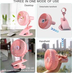 img 3 attached to 🔍 Compact Clip-on Fan, Portable Desk Small Fans for Office, Home, Desktop Treadmill, Camping, Travel, Stroller Fan, 2200mA Battery, USB Charging Dual Purpose, 360° Rotation (Pink)