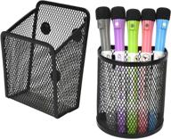 📎 pack of 2 magnetic storage baskets for office supplies - mesh pen and marker holders with magnets for refrigerator, whiteboard, locker and beyond (black) логотип