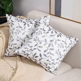 img 3 attached to 🍃 Blue Leaf Jacquard Throw Pillow Covers 18x18 Inch Set of 2 - Decorative Leaf Pillowcases for Couch Sofa - Square Cushion Covers