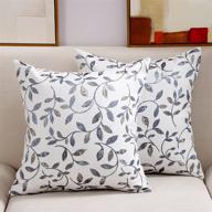 🍃 blue leaf jacquard throw pillow covers 18x18 inch set of 2 - decorative leaf pillowcases for couch sofa - square cushion covers логотип