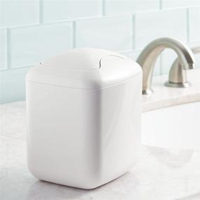 img 3 attached to 🗑️ mDesign Plastic Square Mini Wastebasket Trash Can with Swing Lid - Ideal for Bathroom Vanity, Kitchen Countertop, Bedroom, Home Office - Holds Garbage, Waste - Aura Collection - White