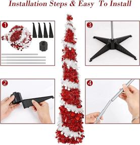 img 1 attached to 🎄 OurWarm 5ft Pop Up Tinsel Christmas Tree: Collapsible & Stunningly Lit! Perfect for Holiday Xmas Home Decoration (White & Red)