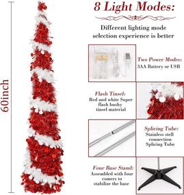 img 3 attached to 🎄 OurWarm 5ft Pop Up Tinsel Christmas Tree: Collapsible & Stunningly Lit! Perfect for Holiday Xmas Home Decoration (White & Red)