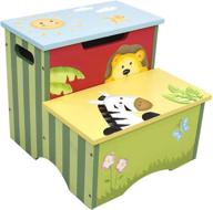 🦁 fantasy fields sunny safari animals kids step stool with storage: handcrafted & painted, non-toxic & inspiring imagination logo