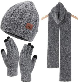 img 4 attached to Womens Winter Warm Knit Beanie Hat Touchscreen Gloves Long Scarf Set with Fleece Lined Skull Caps Neck Scarves: Perfect Winter Accessories for Women and Men