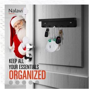 img 1 attached to 🔑 Nalavi Modern Wall Key Rack Organizer: Self Adhesive Key Hanger with Hooks, Wallet & Key Holder Shelf in Black