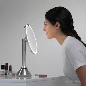 img 2 attached to 💄 simplehuman 8" Круглое Зеркало для макияжа с датчиком: сенсорное управление, два режима освещения, увеличение 5x, аккумуляторное, без провода - розовая нержавеющая сталь