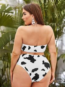 img 3 attached to 🐮 Plus-Size Cow Print 2 Piece Swimsuit for Women: Criss Cross Halter Bikini Bathing Suit by Romwe