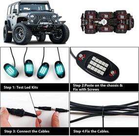 img 2 attached to 🌈 RGB LED Rock Lights, 10 Pods with 150 LEDs, APP & RF Control, Waterproof and Multi-color Neon Underglow, Compatible with Jeep Off-Road Vehicles, UTVs, ATVs, and Trucks. Includes 4 Extra Extension Cords.