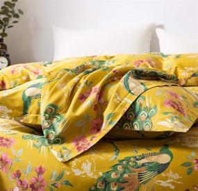 img 1 attached to 🌺 Eikei Home Chinoiserie Chic Peacock Floral Duvet Cover: A Paradise Garden Botanical Oasis in Vintage Stylized Long Staple Cotton - King Size, Citrine