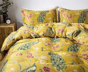 img 3 attached to 🌺 Eikei Home Chinoiserie Chic Peacock Floral Duvet Cover: A Paradise Garden Botanical Oasis in Vintage Stylized Long Staple Cotton - King Size, Citrine