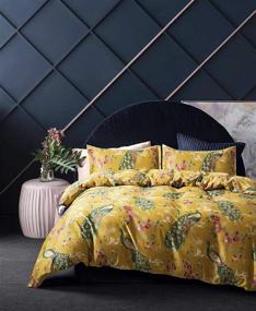 img 4 attached to 🌺 Eikei Home Chinoiserie Chic Peacock Floral Duvet Cover: A Paradise Garden Botanical Oasis in Vintage Stylized Long Staple Cotton - King Size, Citrine