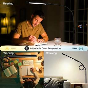 img 1 attached to 🔦 12W AmazLit Desk Lamp with Clamp - Gooseneck LED Eye-Care Swing Arm Lamp for Office and Home, Stepless Dimming, Adjustable Color Temperature, Touch Control, Timer, and Memory Function - Multifunctional Space-Saver