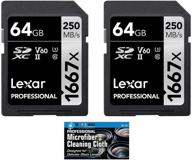 lexar professional 1667x uhs-ii u3 v60 sdxc memory card - 2 pack (128gb total) + bonus microfiber cloth logo