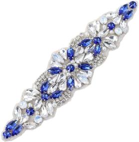 img 4 attached to XINFANGXIU Blue Crystal Rhinestone Applique Belt for Bridal Wedding Dress, 8.7x1.9 inches