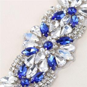 img 3 attached to XINFANGXIU Blue Crystal Rhinestone Applique Belt for Bridal Wedding Dress, 8.7x1.9 inches