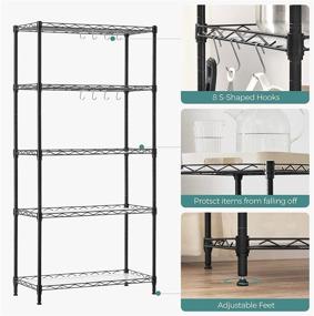 img 2 attached to SONGMICS 5-Tier Metal Storage Shelves: Adjustable Wire Shelving Unit with 220 lb Load Capacity, Kitchen Storage Rack for Living Room and Garage, Black ULGR065B01