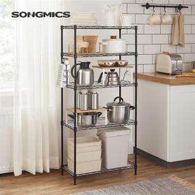 img 3 attached to SONGMICS 5-Tier Metal Storage Shelves: Adjustable Wire Shelving Unit with 220 lb Load Capacity, Kitchen Storage Rack for Living Room and Garage, Black ULGR065B01