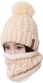 img 4 attached to 🧣 LCZTN Women's Pom Pom Beanie Hat Scarf Set - Cute Winter Ski Hat with Slouchy Knit Skull Cap and Fleece Lining