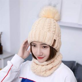 img 1 attached to 🧣 LCZTN Women's Pom Pom Beanie Hat Scarf Set - Cute Winter Ski Hat with Slouchy Knit Skull Cap and Fleece Lining