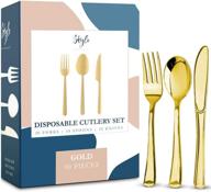 🍽️ gold plastic silverware party bulk utensils set - premium disposable cutlery for elegant gold-themed parties, birthdays, dinner & luxury weddings (30 spoons, 30 forks & 30 knives) logo