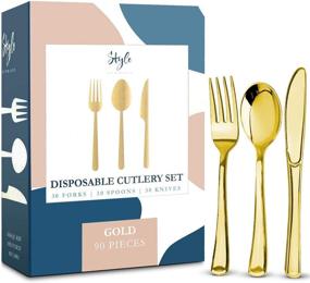 img 4 attached to 🍽️ Gold Plastic Silverware Party Bulk Utensils Set - Premium Disposable Cutlery for Elegant Gold-Themed Parties, Birthdays, Dinner & Luxury Weddings (30 Spoons, 30 Forks & 30 Knives)