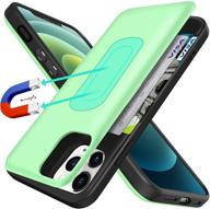 📱 estpeak iphone 12 mini magnetic case 5.4" - green [hidden card holder wallet case with mirror] [built-in metal plate for magnetic car holder] [drop protection] phone case logo