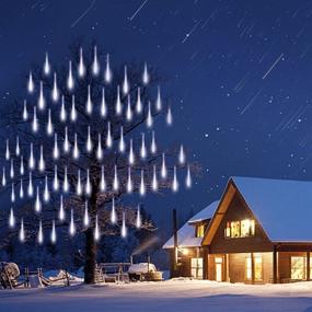 img 2 attached to 🎄 Adecorty Christmas Lights Outdoor - 12 inch 8 Tubes Snowfall LED Meteor Shower Falling Rain Lights for Xmas Decoration - Luces de Navidad para Exterior